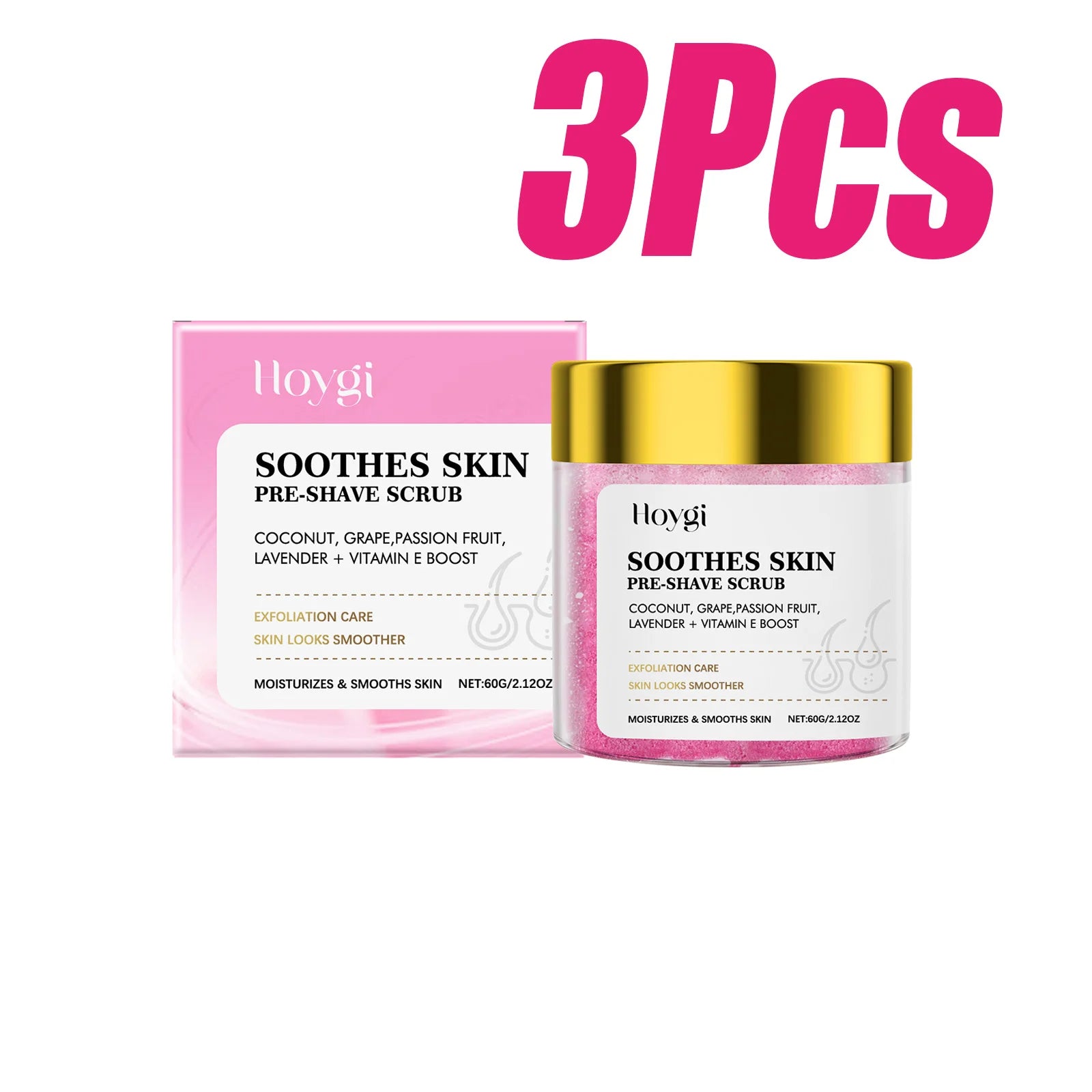 Hoygi Pre-Shave Exfoliating Scrub – Smooth Skin Face & Body Pre-Shave Scrub Zpaxo 3 x 60g boxed