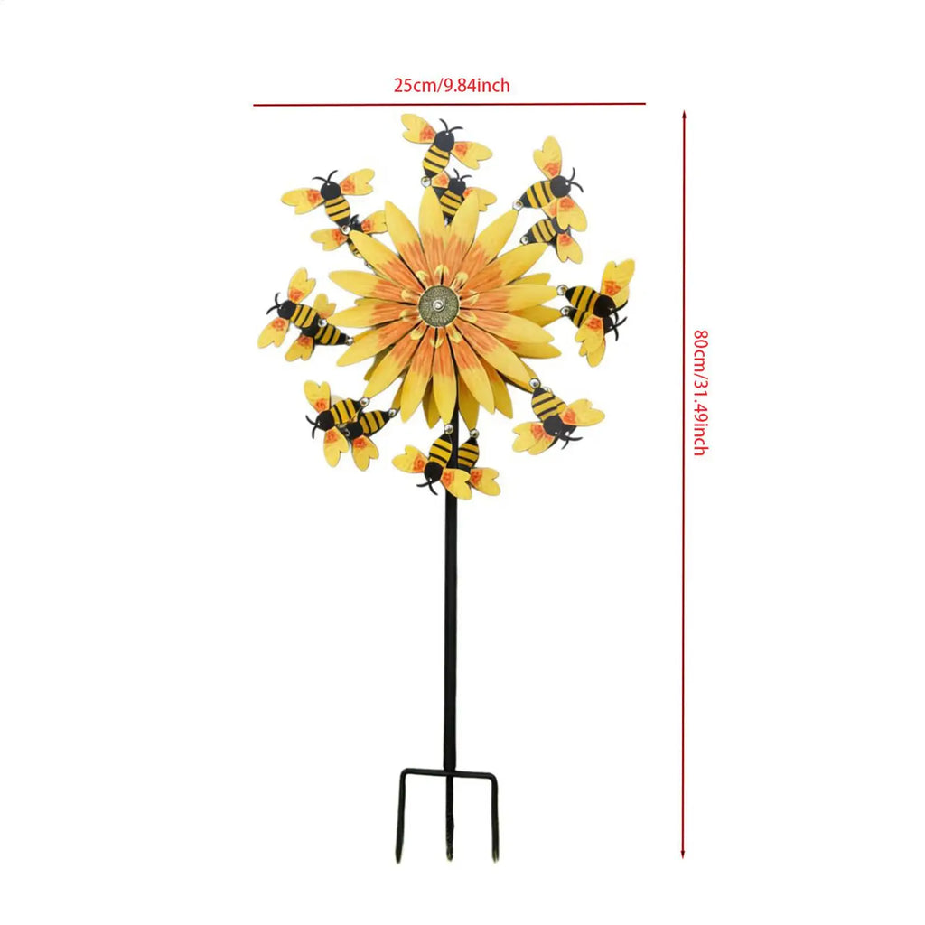 Wind Spinners Outdoor Bee Sunflower Motion Art Sculpture Decor Yard