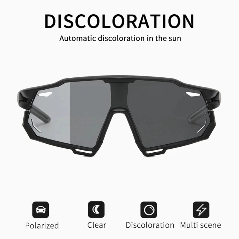 Photochromic Cycling Sunglasses Men's and Women's Polarized MTB Sports Sun Glasses Discoloration Bicycle Goggles Eyewear Lenses Zpaxo