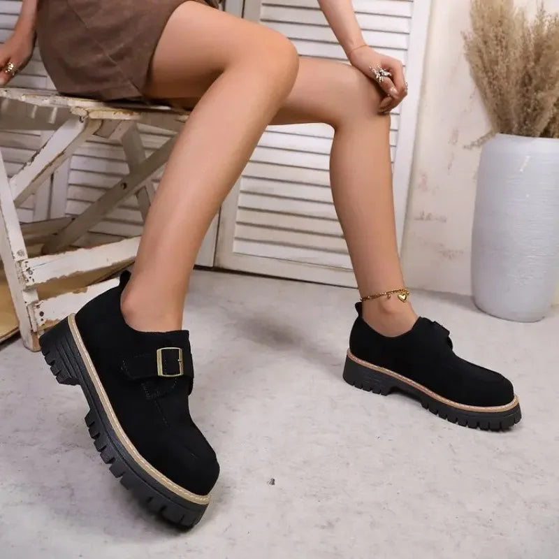 Women Loafers Round Toe Chunky Sole Shoes Women Slip-On Casual Shoes Anti-Slip Retro Flats Sneakers Women Zapatos De Mujer Zpaxo