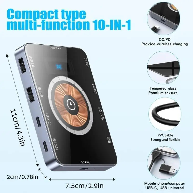 652F 15W Wireless Charging USB C Hubs HDMIcompatible Output Multiple Zpaxo