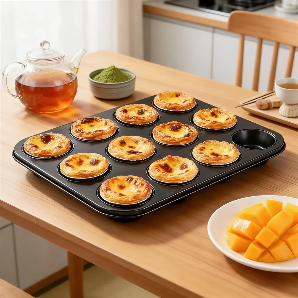 4 6 12-Cavity Black Carbon Steel Non-stick Muffin Pan Baking Pans Zpaxo