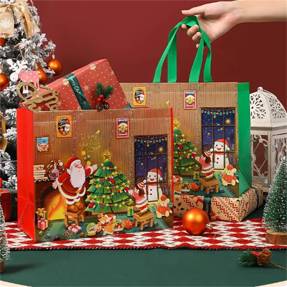 Christmas Non-Woven Gift Bag – Snowman & Xmas Tree Tote Christmas Gift Bag Zpaxo