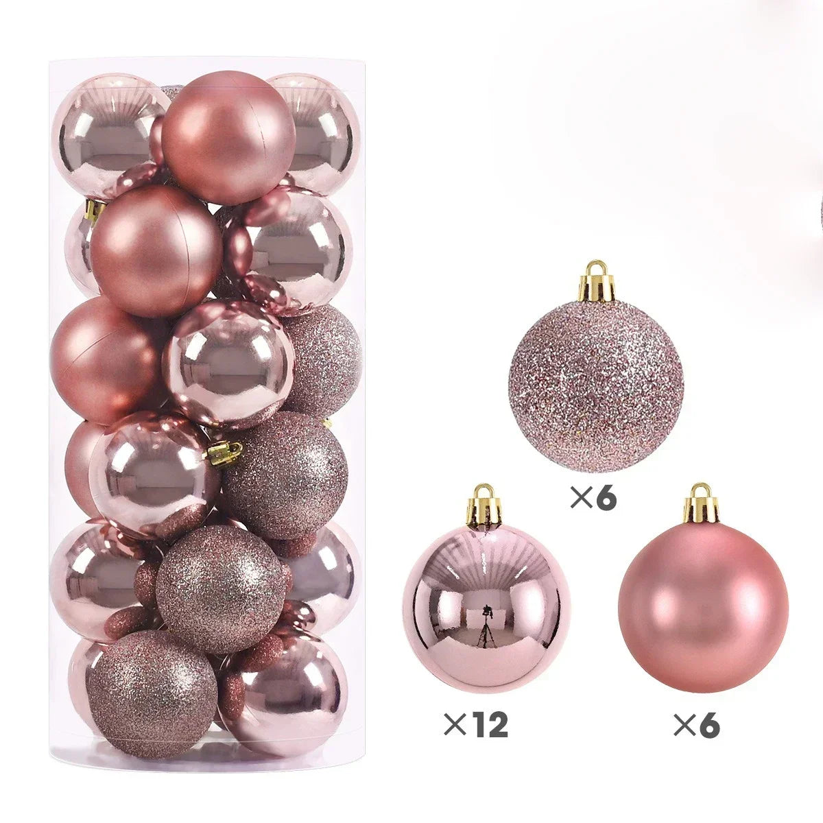 Hot 24Pcs 3/4/6cm Christmas Tree Balls Multicolor Xmas Ball Decorations Glitter Christmas Baubles Ornament Ball Party Home Decor Zpaxo Rose Gold 6CM