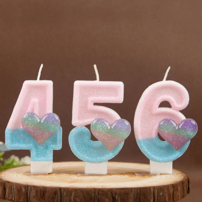 0 1 2 3 4 5 6 7 8 9 Pink Blue Gradient Glitter Heart-shaped Number