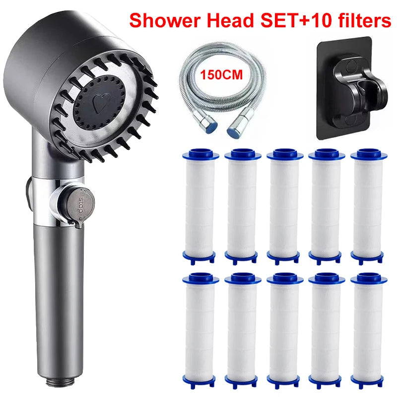 4 Modes Showerhead Pressure Shower Head Water Filtration Massage Zpaxo Grey Set C