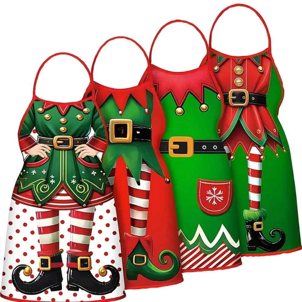 Christmas Elf Aprons Adjustable Neck Strap Waist Tie Green Legs Party Zpaxo Style1 4pcs OneSize