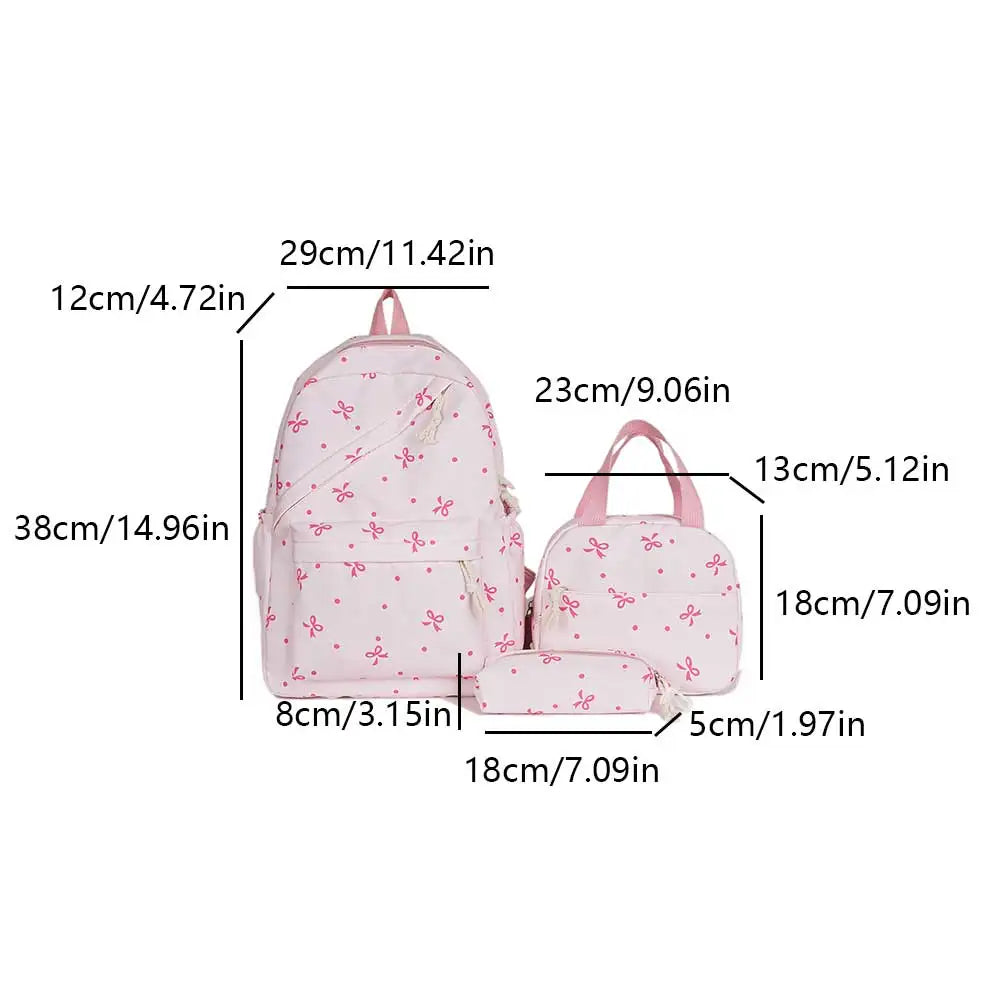 3Pcs/Set Kawaii Nylon Backpack with Handbag & Pencil Case All-Match School Bag Cute Bowknot Backpack School Outdoor Lunch Box Zpaxo F