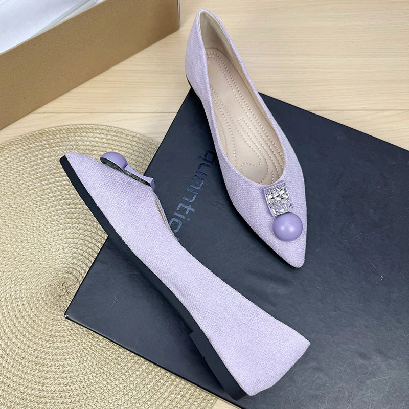 Flat Shoes for Women Spring and Autumn 2025 Pointed Toe Metal Buckle New Light Mouth Purple Flat Bottom Plus Size Women's Shoes Zpaxo