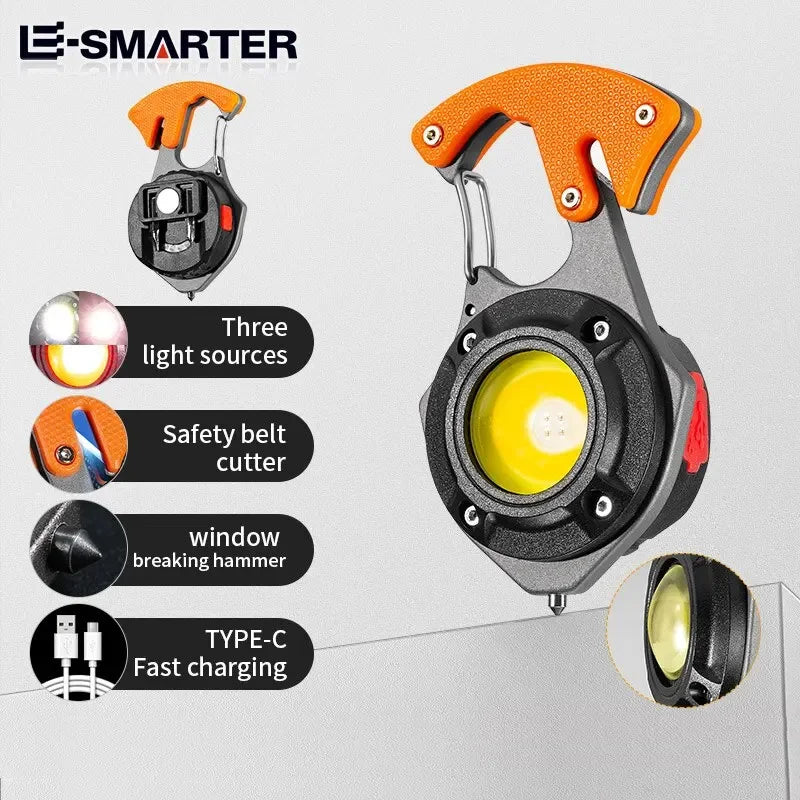 COB Keychain Flashlight – Type-C Rechargeable 7-Mode LED Torch