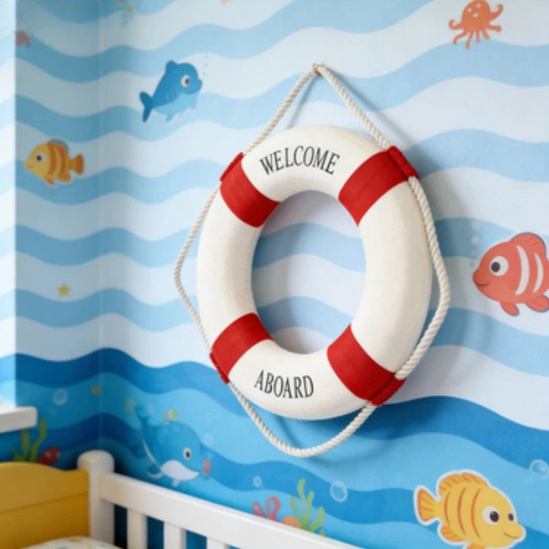 Red Blue Life Buoy Decor 5 5'' Nautical Statue Home Room Desktop