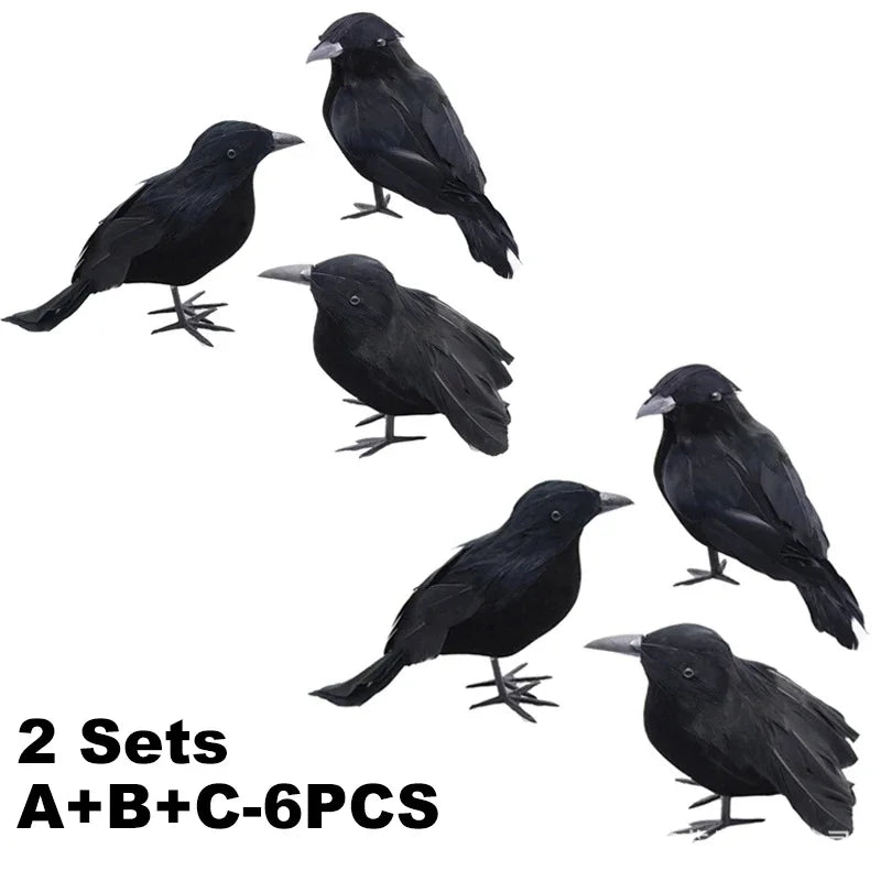 Realistic Black Crow Decoy Model Halloween Decor Outdoor Pest Control Zpaxo 6PCS