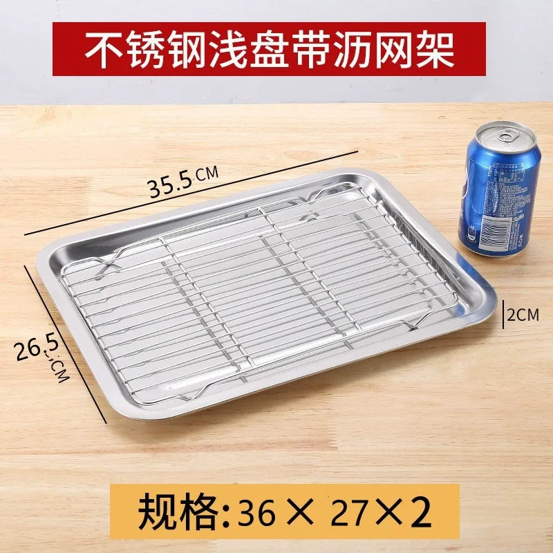 Baking tray With Wire Rack 304 Stainless Steel cake Baking BBQ Pan Tray plate Oven brownie Rack Cooking Roasting Grilling Tool Zpaxo as pic B