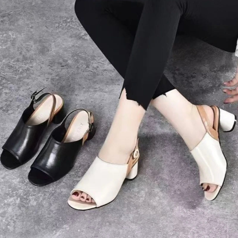 Women's Fish Mouth Peep Toe Summer Block Heel Soft Sole Sandals Women Zpaxo