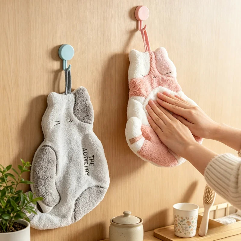 Cute Cat Hand Towel – Soft Absorbent Hanging Kitchen & Bath Decorative Hand Towel Zpaxo