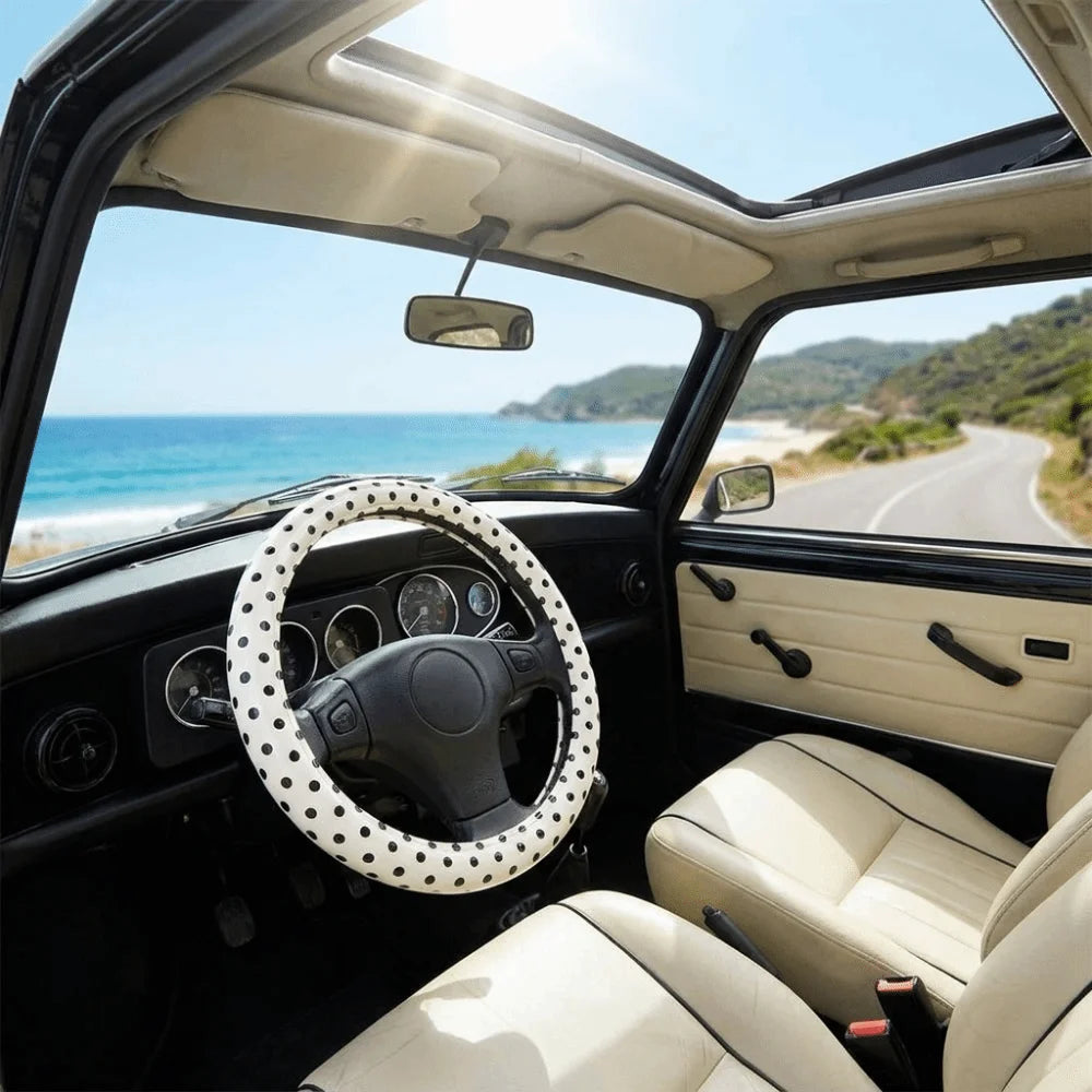 Polka Dot Pattern Steering Wheel Cover Comfortable Hand Feel Leather Zpaxo