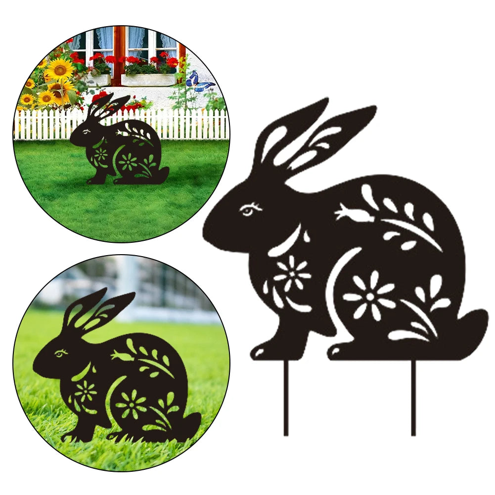 Easter Decor Black Rabbit Silhouette Stake Honey Jar Yard Signs
