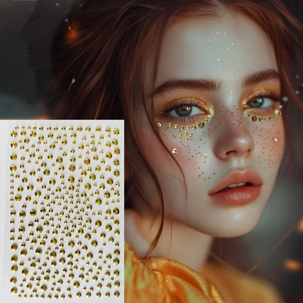 Golden Face Jewels Stickers Makeup Y2K Body Glittery Gem Music Zpaxo
