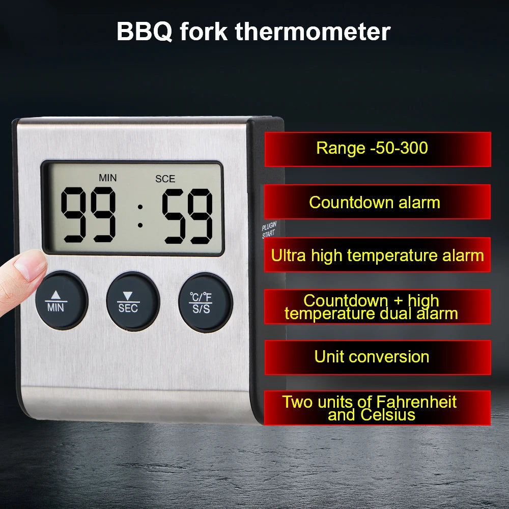 Probe Temperature Cooking Oven Meter Grill Timer Function Meat Kitchen Food Digital BBQ Thermometer New Stainless Steel Zpaxo
