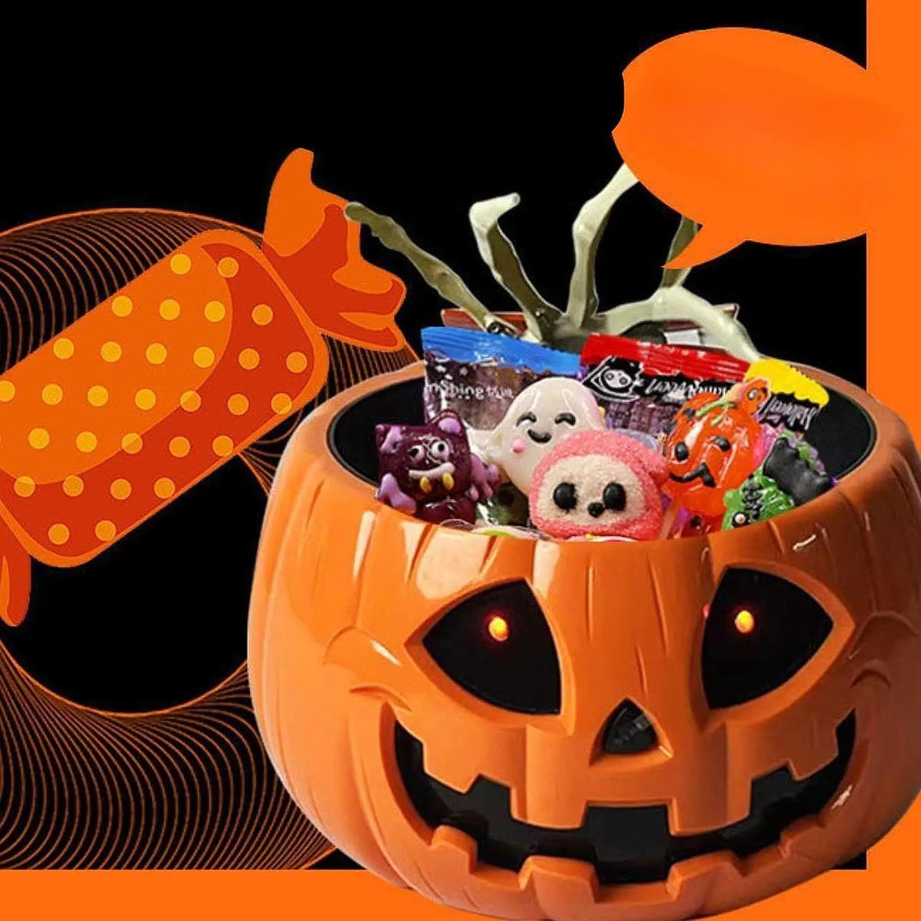 Halloween Pumpkin Candy Bowl Glow in The Dark Halloween Electric Toy for Home Outdoor Indoor Garden Holiday Party Decoration Zpaxo