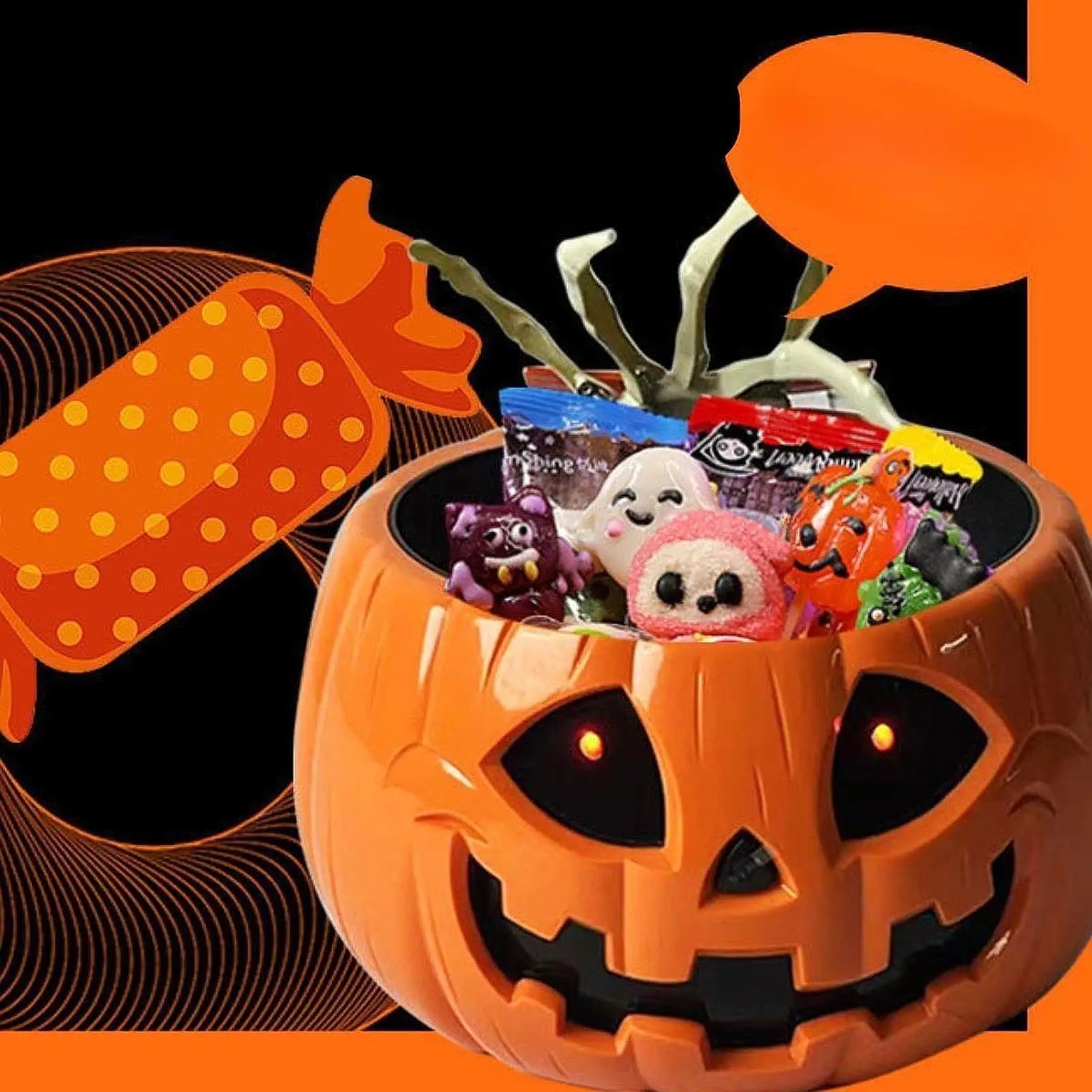 Halloween Pumpkin Candy Bowl Glow in The Dark Halloween Electric Toy for Home Outdoor Indoor Garden Holiday Party Decoration Zpaxo