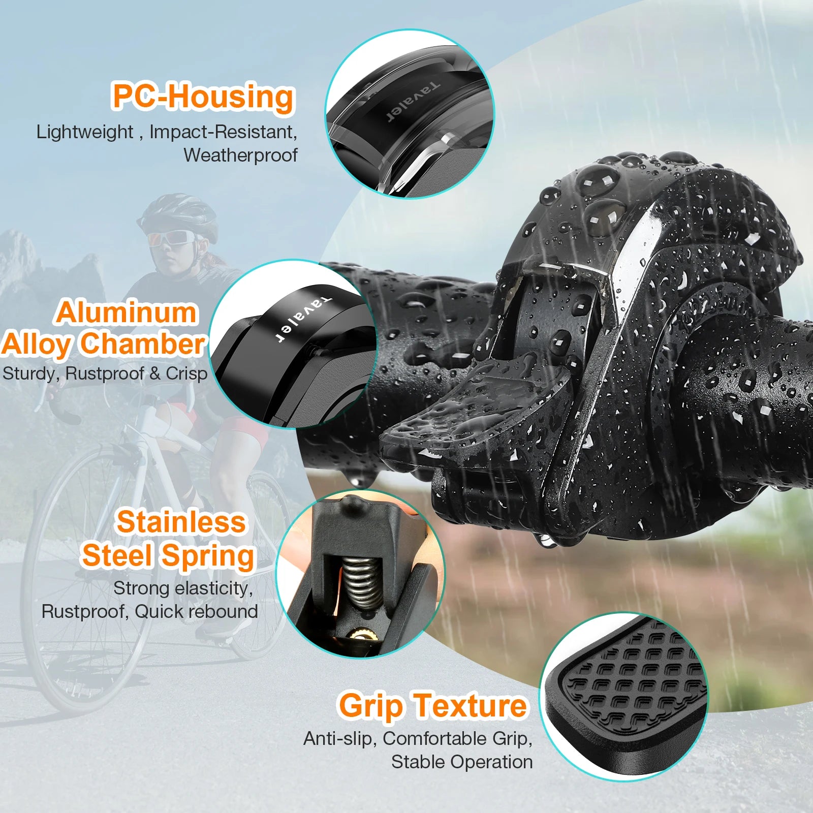 Tavaler New Upgrade Bicycle Bell PC Waterproof Anti-Slip Textured Safety Road Scooter 110dB Max Crisp MTB Outdoor Bike Accessory Zpaxo
