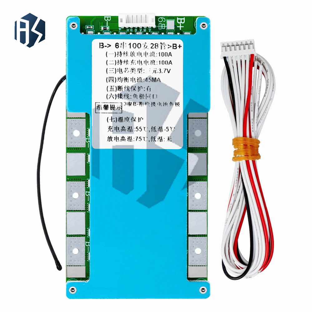 6S 22.2V Li-ion BMS for Ternary 18650 Cells: 80A/100A/120A Protection – Charging Safety, Balancing, Cable & Heat Sink Included Zpaxo