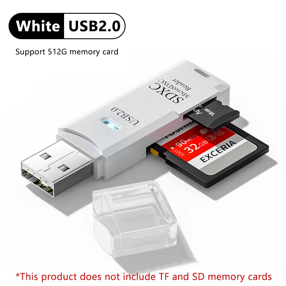 2 In 1 USB 3.0 2.0 Micro SD TF Card Reader High Speed Data Transmission up to 5Gbps Compatibility Multiple for PC Laptops Camera Zpaxo USB 2.0 White
