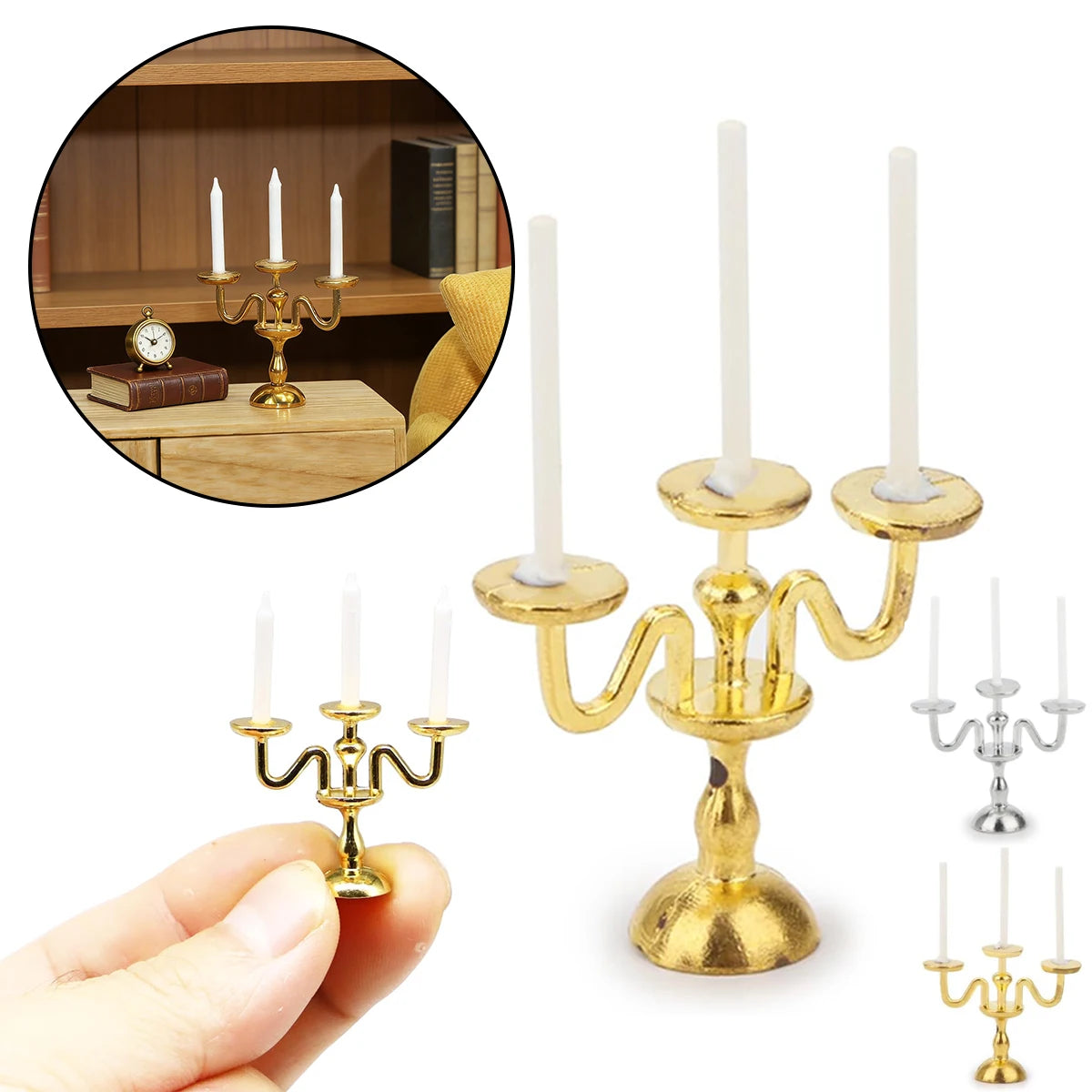 1:12 Miniature Vintage 3-Arm Candelabra – Dollhouse Décor