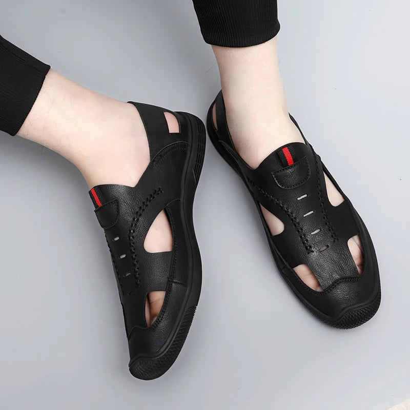 Summer Men Sandals Leather Mens Casual Shoes Outdoor Beach Roman Zpaxo