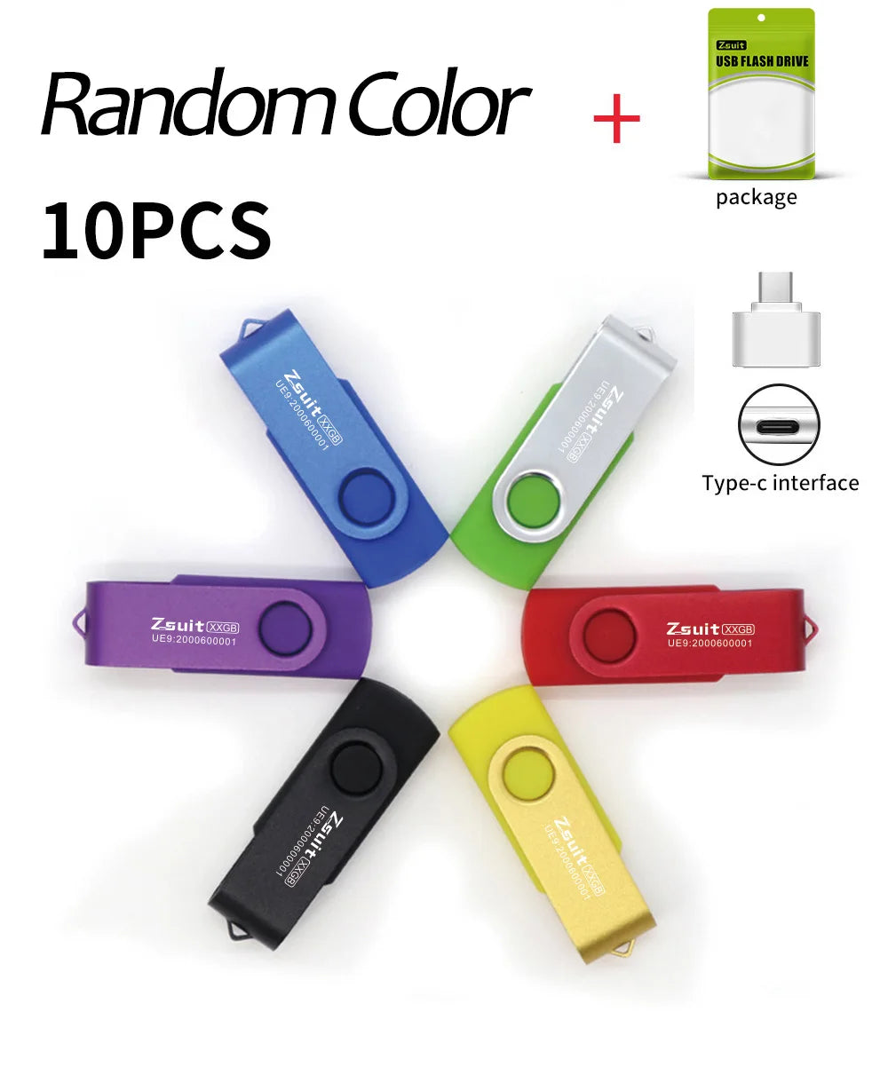 Zsuit 10Pcs/Lot USB Flash Drive 64GB 32GB 128GB High Speed Pen Drive 16GB Memory Stick Free Custom Logo Gift Metal Memory U Disk Zpaxo 256M Random Color