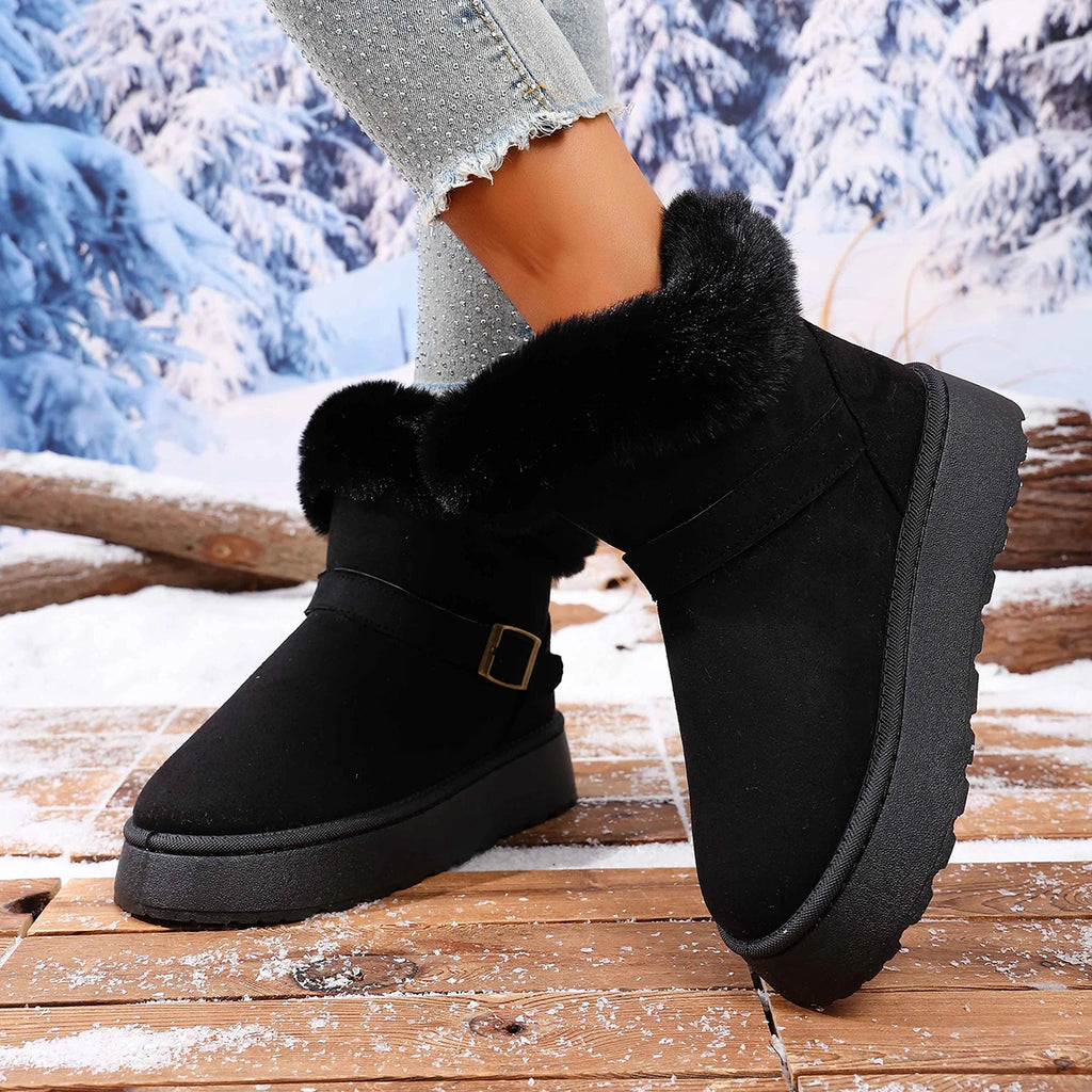Women Ankle Boots 2025 New Comfortable Luxury Flat Snow Boots Women Winter Outdoor Thickened Fluff Women Shoes Zapatos De Mujer Zpaxo