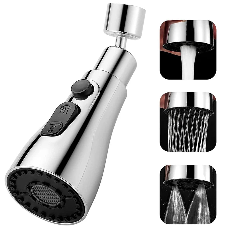 360° Rotating Faucet Extender – 3-Mode Metal Alloy Spray Head