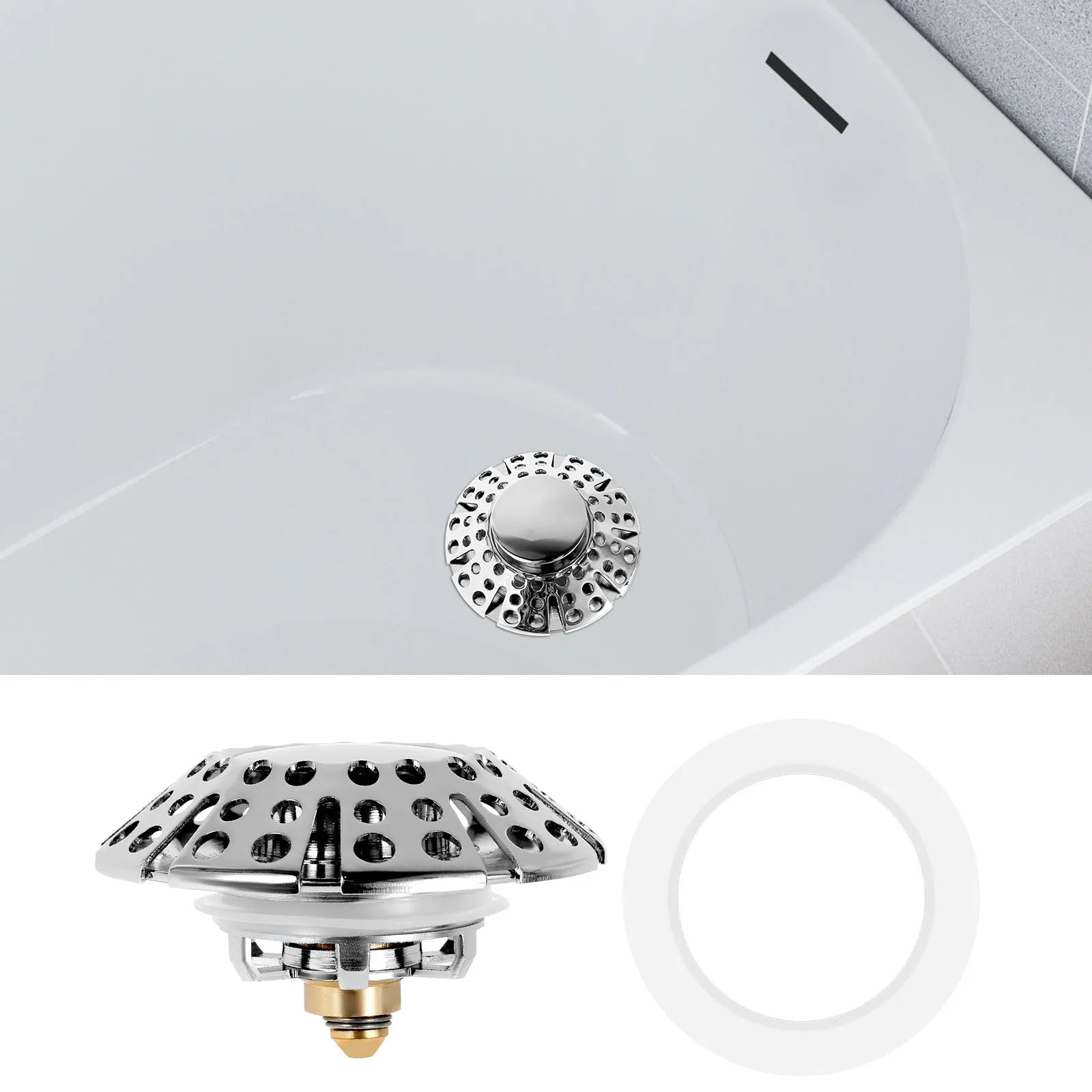 Bathtub Filter Sink 3 in 1 Leak-proof Pop Up Brass Sink Strainer Drain Basket Stopping Blockage Bouncing Core Stopper Bathroom Zpaxo