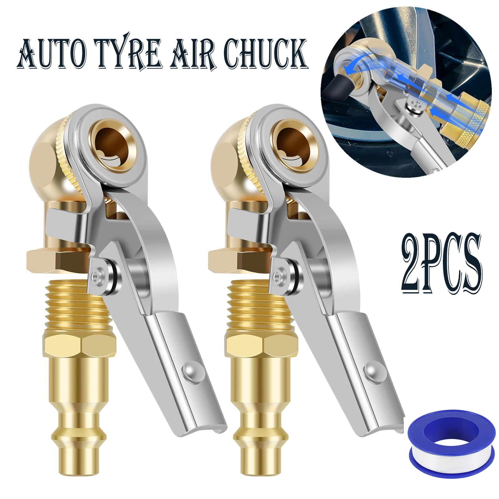 2Pcs Car Air Pump Nozzle Adapter 1/4inch FNPT Tire Air Chucks Car Inflator Valve Connector Clamp Car Inflator Valve Connector Zpaxo