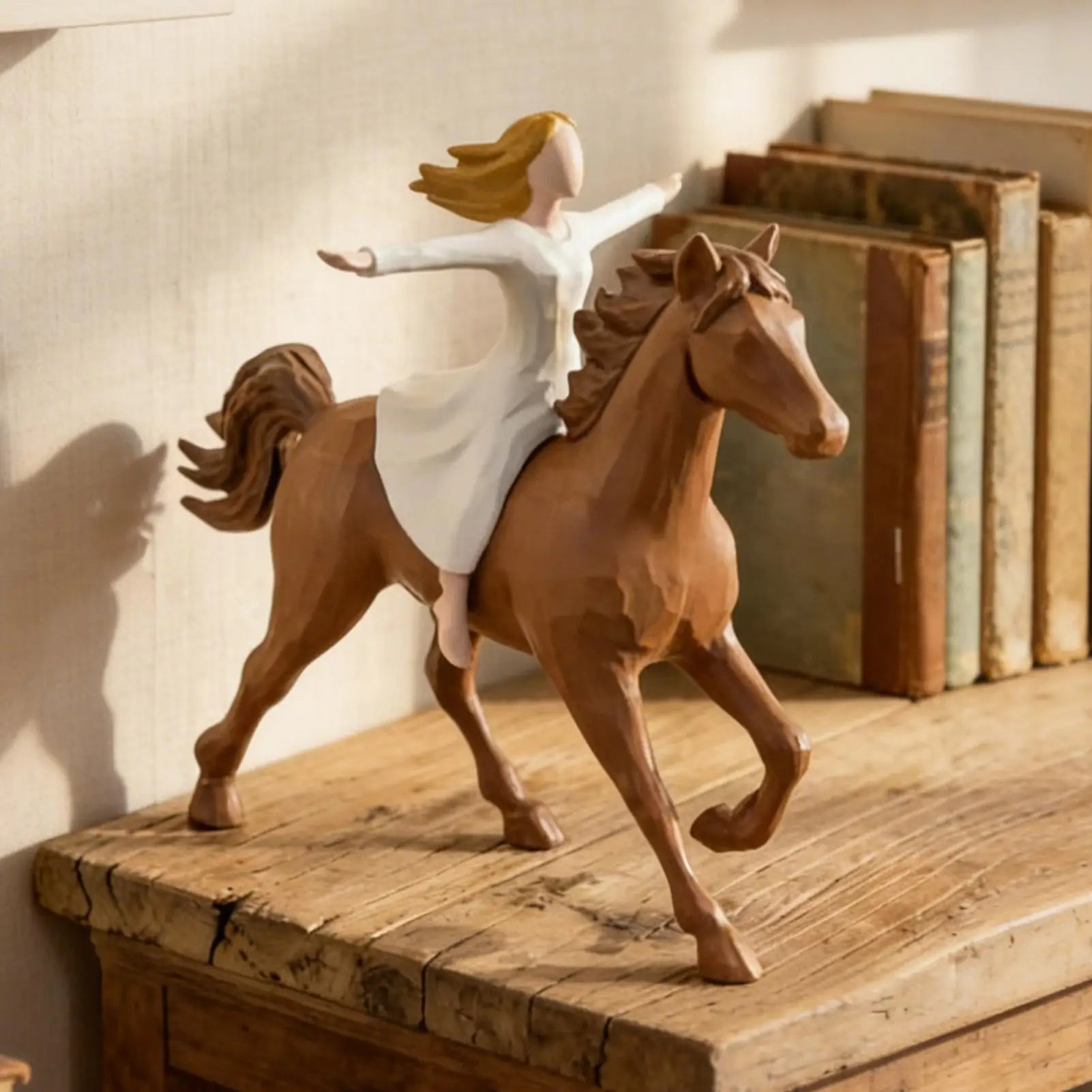 Horse Statue Decor Resin Cute Animal Figurines Handmade Girl Riding