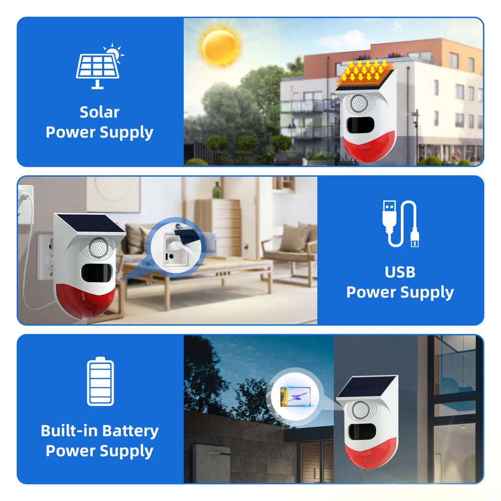 WiFi Alarm Sensor Tuya Solar Powered Wireless Infrared Motion Sensor Detector Strobe Siren PIR Sensor 120dB Alarm Waterproof Zpaxo