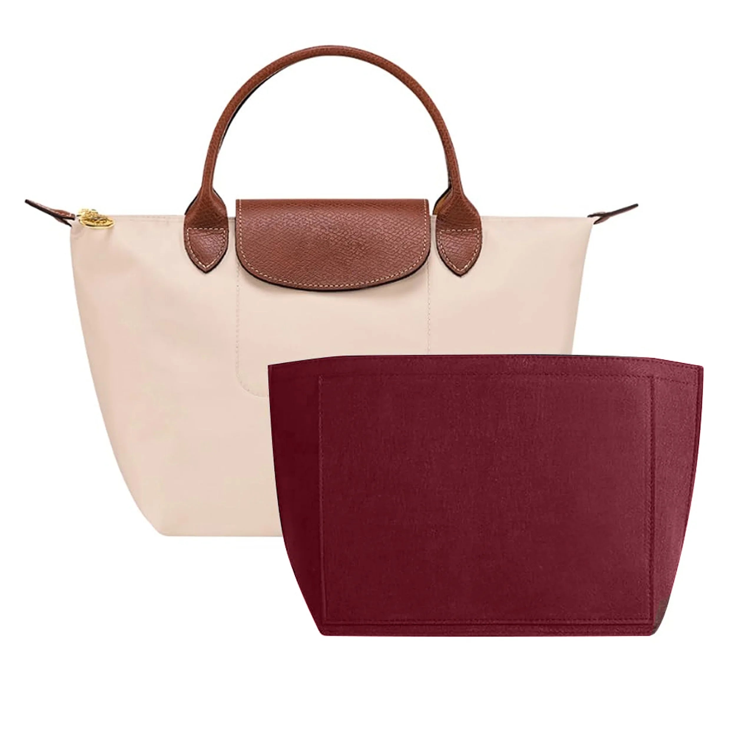 Felt Insert Bag Fits For Longchamp Handbag Liner Bag Felt Cloth Makeup Bag Support Travel Portable Insert Purse Organizer Zpaxo Wine Red Medium