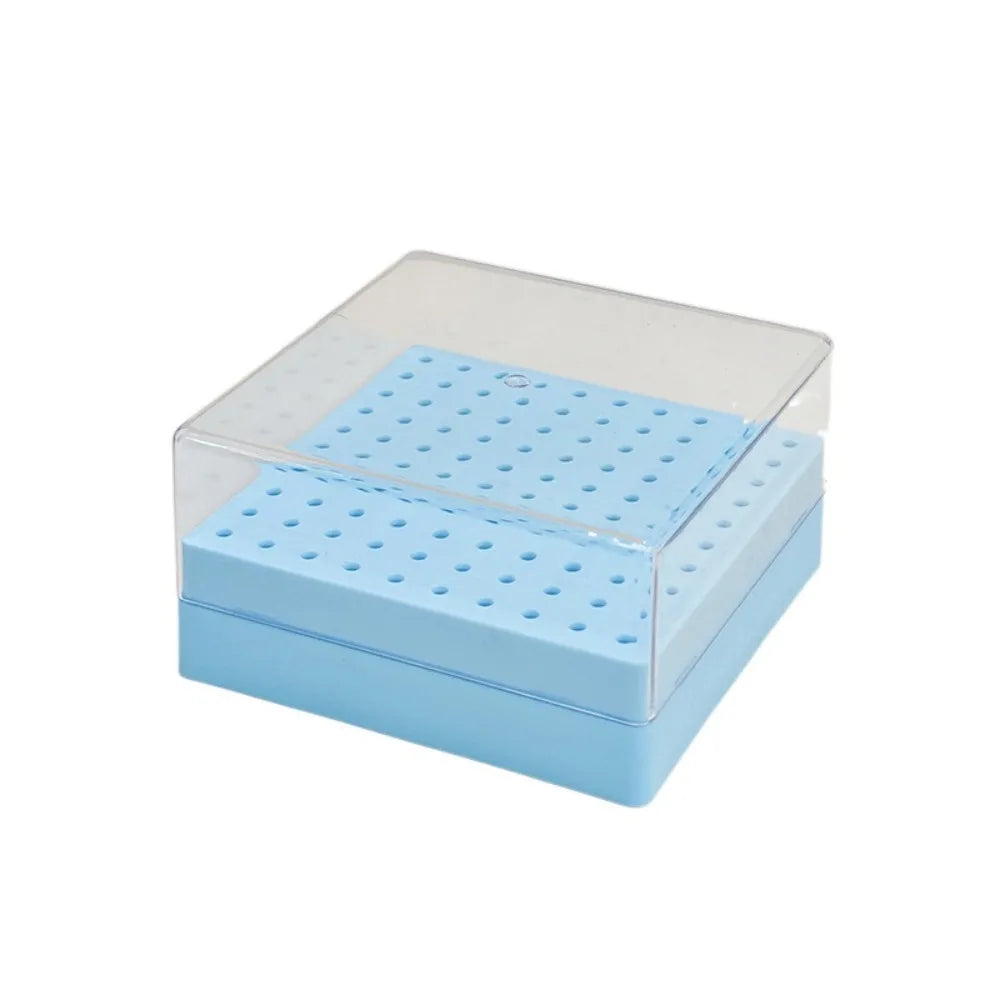 100 Holes Nail Drill Bits Organizer Portable Dustproof Art Storage Zpaxo Blue