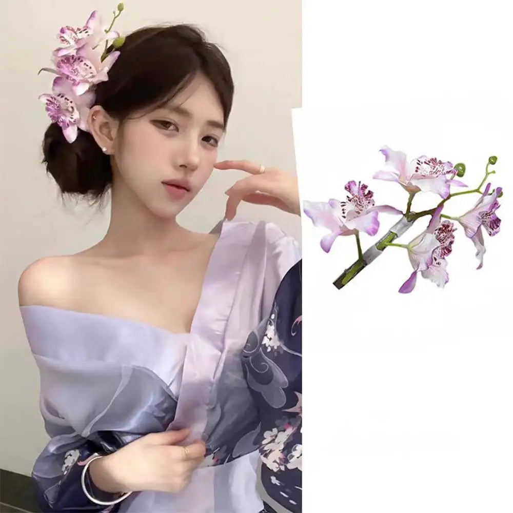 Popular Orchid Flower Fairy Hairpins Spring Summer Artificial Flowers Floral Barrette Wedding Party Hair Clips for Women Girls Zpaxo