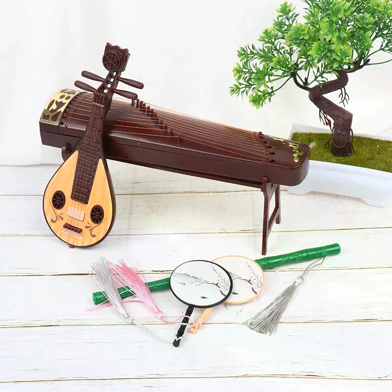 Dollhouse Miniature Folding Screen Flute Lute Guzheng Fan Life Scene Zpaxo