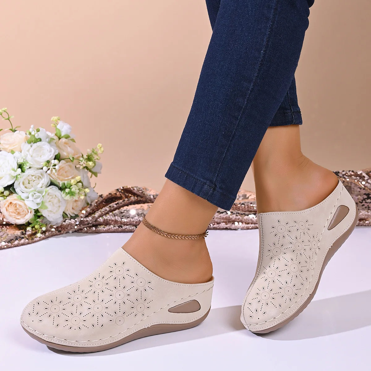 Women's Casual Wedge Mules Comfortable Open Back Slip-on Wedges Shoes Zpaxo 36 image color 5
