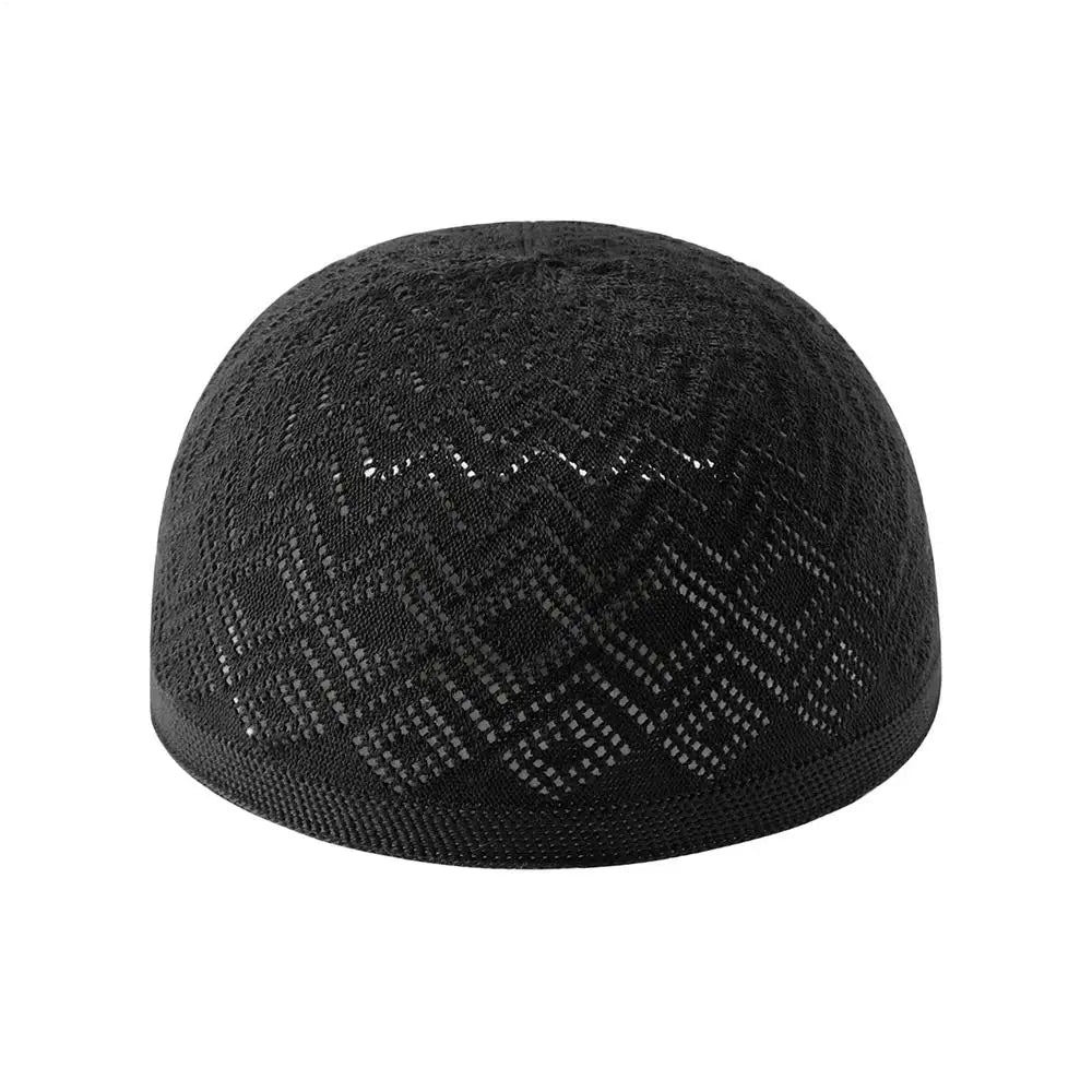 Kufi Hat Elastic Breathable Stretchable Soft Embroidery Cap Crochet Zpaxo Black