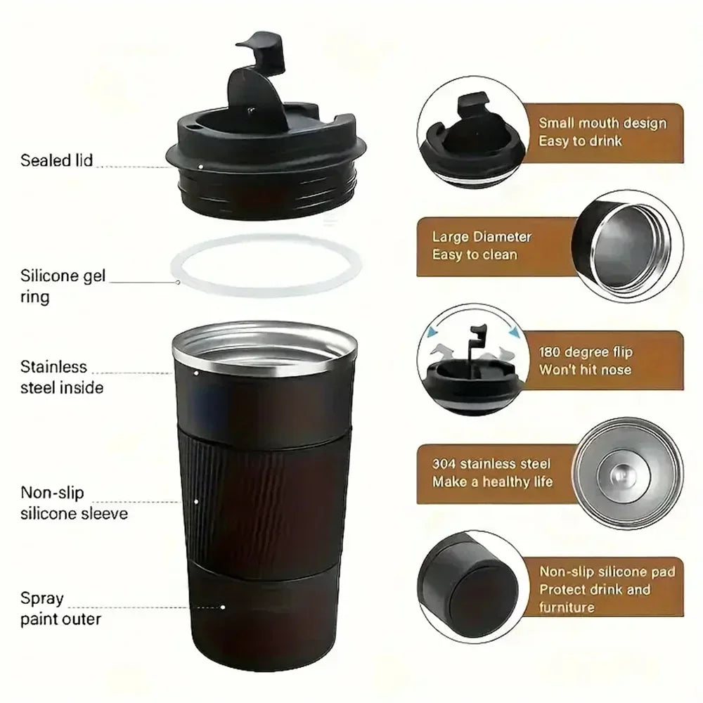 Thermo Cafe Cup Tea Water Coffee Double Stainless Steel 380 Mug Car