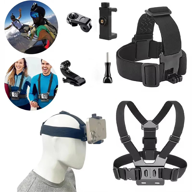 6 In 1 Action Camera Accessories Set Head Strap Chest Strap Mount Phone Holder For GoPro/Insta360 Sjcam Osmo Akaso Smartphones Zpaxo