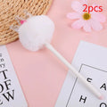 Kawaii Crown Pom Gel Pen Cute Fluffy Plush Black Ink Writing Pastel