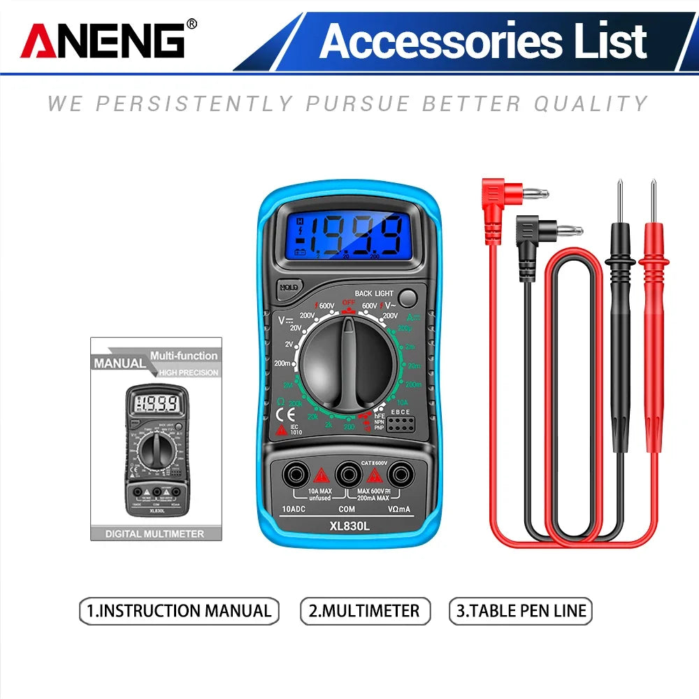 ANENG XL830L Multimeter Voltage Meter 1999 Counts Ammeter Ohm Zpaxo XL830L-Blue