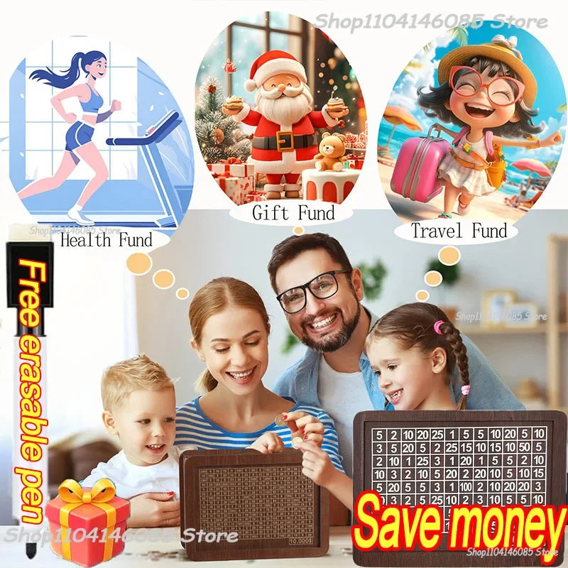 1000/3000/5000/10000 Euro Money Box Wooden Piggy Bank Reusable Money Vault Savings Box Challenge Cash Storage Case Children Zpaxo