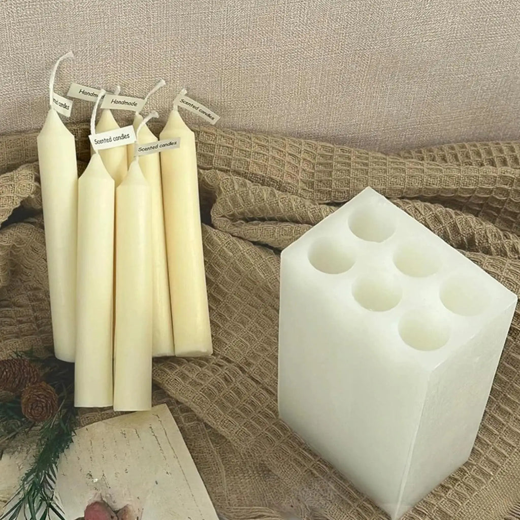 6 Cavity Long Taper Candle Making Molds Silicone Easy Release DIY