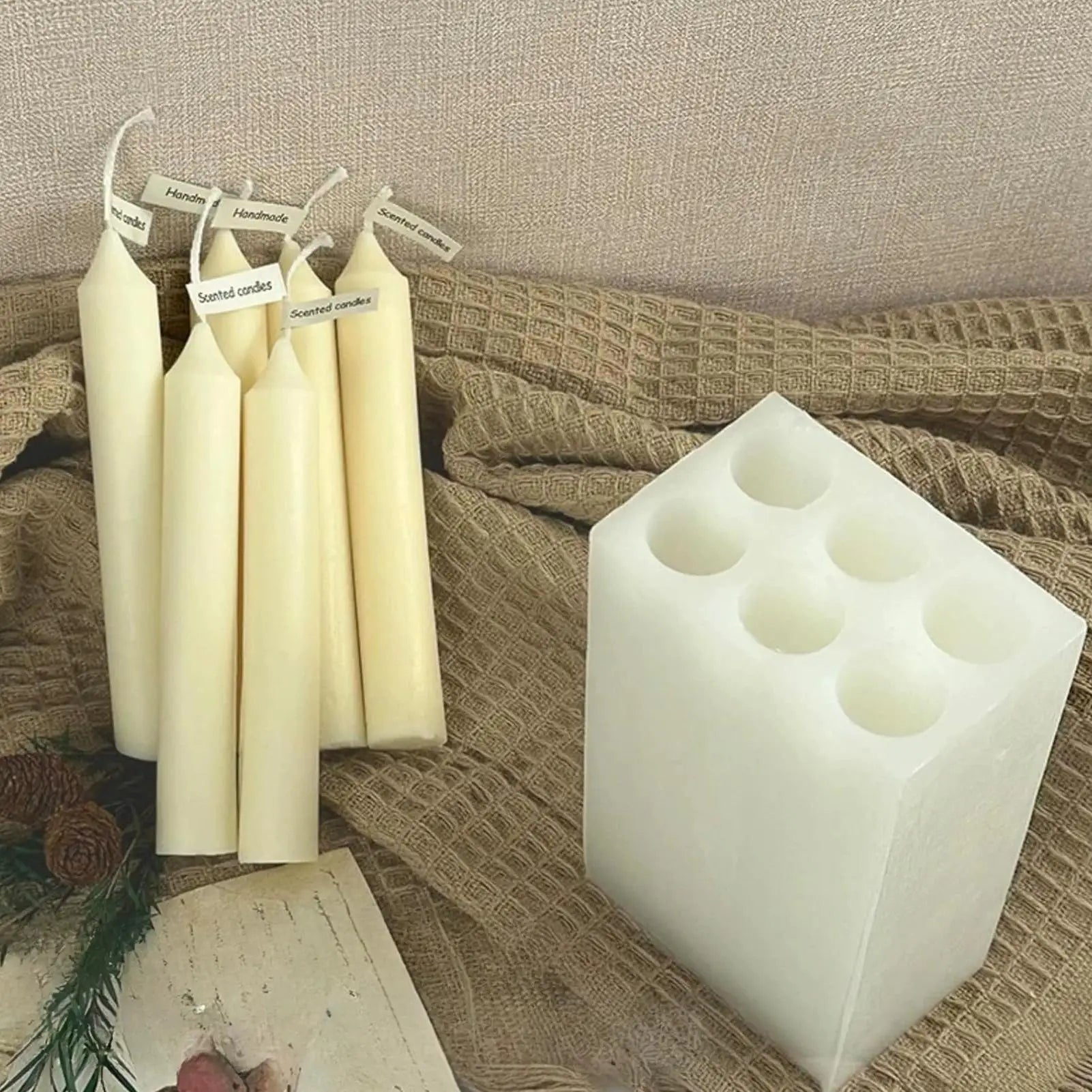 6 Cavity Long Taper Candle Making Molds Silicone Easy Release DIY